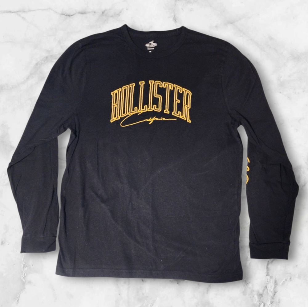 Hollister California Long Sleeve Shirt Black Men’s XL Stitched Logo Casual Y2K